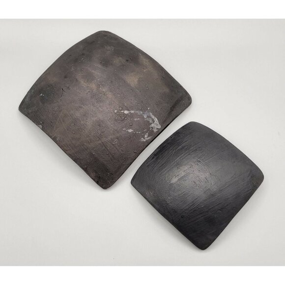 Art Pottery Checkerboard Pattern Bowls Red Black Matte Finish Set of Two - Picture 5 of 9